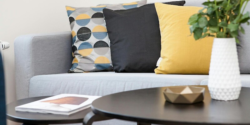 Centerpiece on Coffee Table Beside Sofa With Three Pillows